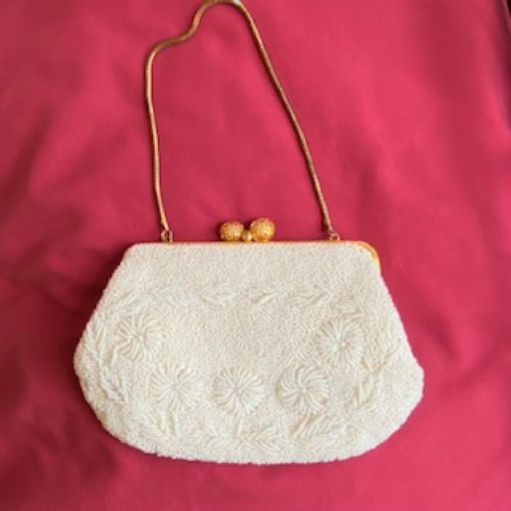 Small White Beaded Evening bag